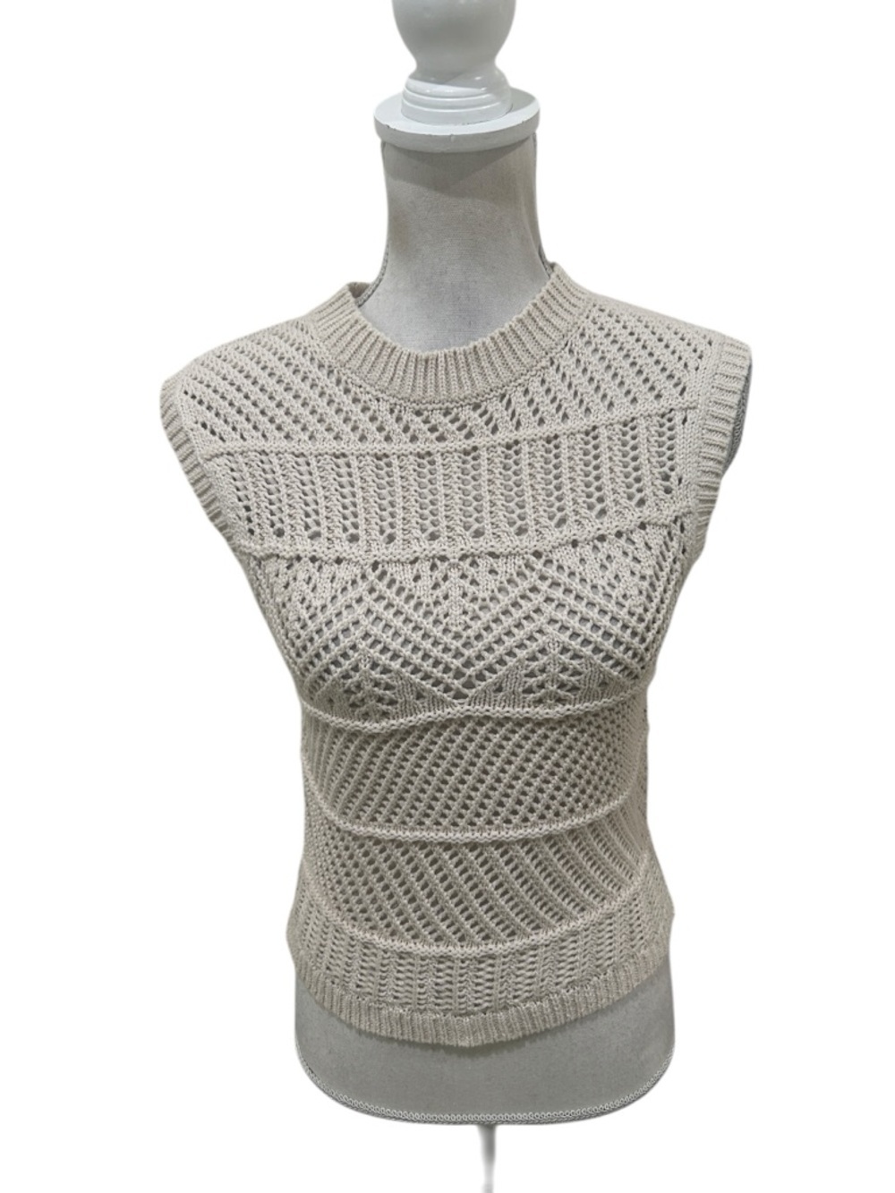 Mango MNG Openwork Knit Sleeveless Shell or vest in Cream size small